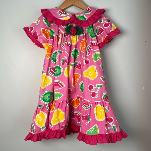 Vintage Fruit Pattern Smock Collar Dress Summer Girls 3X - Picture 1 of 8